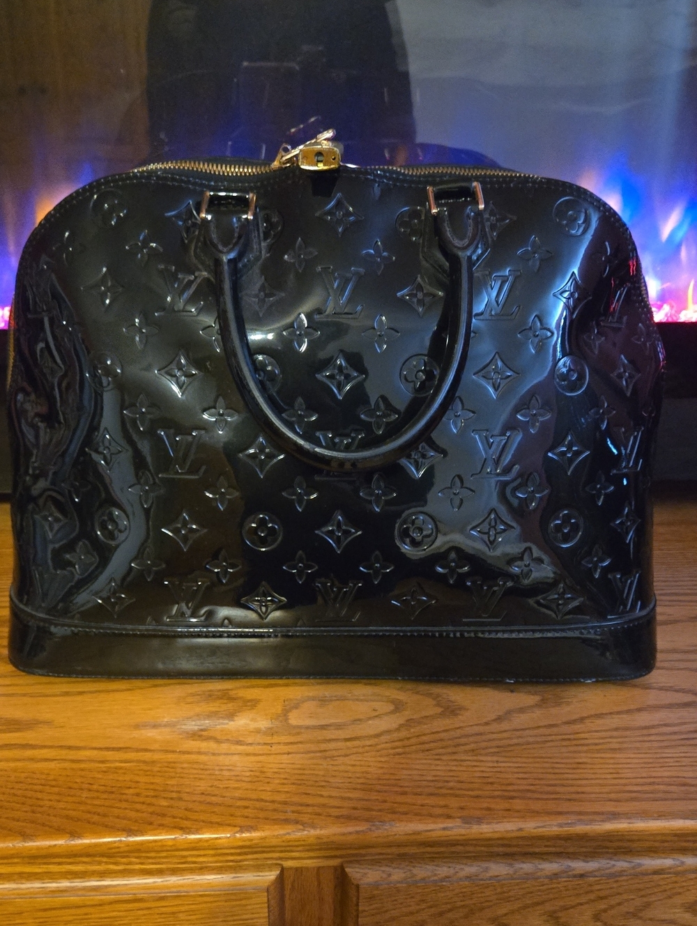 Louis Vuitton Black Patent Alma GM Satchel